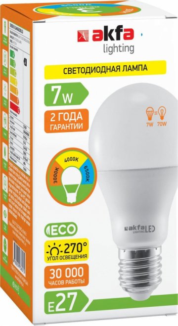 Лампа светодиодная Akfa Lighting E27 7W 3000/4000/6500K матовая FLLBL0727TCSA