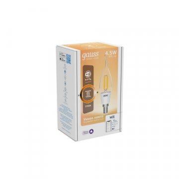 Лампа светодиодная диммируемая филаментная Gauss Smart Home Filament E14 4,5W 2700K прозрачная 1260112