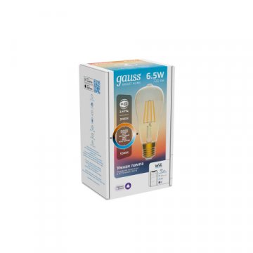 Лампа светодиодная диммируемая филаментная Gauss Smart Home Filament E27 6,5W 2000-5500K золотистая 1310112
