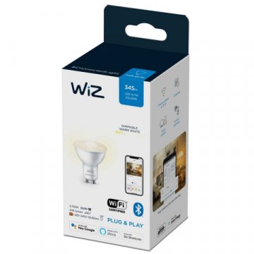 Лампа светодиодная диммируемая WiZ GU10 4,7W 2700K прозрачная Wi-Fi BLE 50W GU10 927 DIM 1PF/6 929002448102