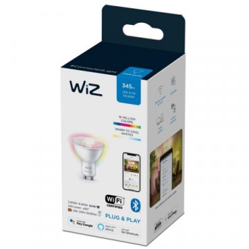 Лампа светодиодная диммируемая WiZ GU10 4,7W RGB+CCT прозрачная Wi-Fi BLE 50W GU10 922-65RGB1PF/6 929002448402