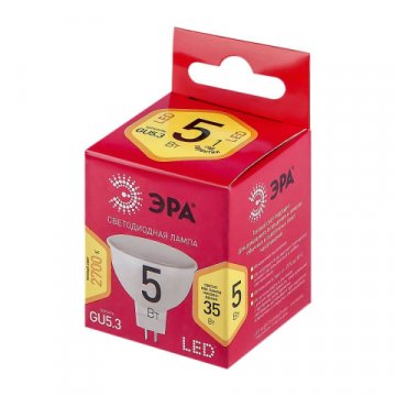 Лампа светодиодная ЭРА GU5.3 5W 2700K матовая LED MR16-5W-827-GU5.3 R Б0050230