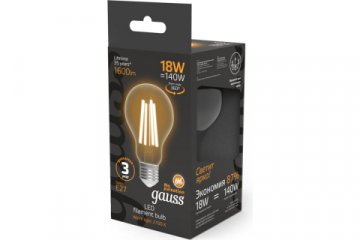 Лампа светодиодная филаментная Gauss E27 18W 2700K прозрачная 102902118