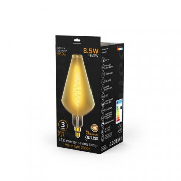 Лампа светодиодная филаментная Gauss E27 8,5W 2000K янтарная 180802105