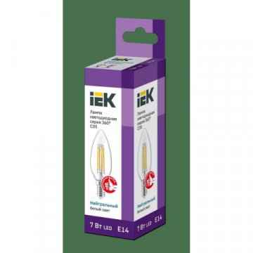 Лампа светодиодная филаментная IEK E14 7W 4000K прозрачная LLF-C35-7-230-40-E14-CL