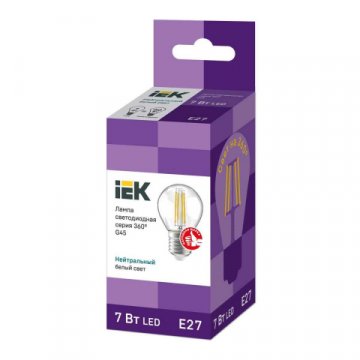 Лампа светодиодная филаментная IEK E27 7W 4000K прозрачная LLF-G45-7-230-40-E27-CL