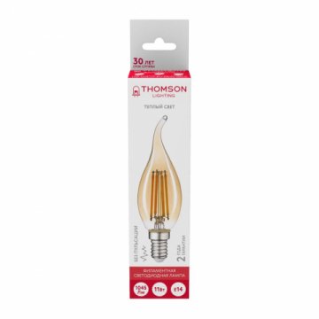 Лампа светодиодная филаментная Thomson E14 11W 2400K свеча на ветру прозрачная TH-B2120