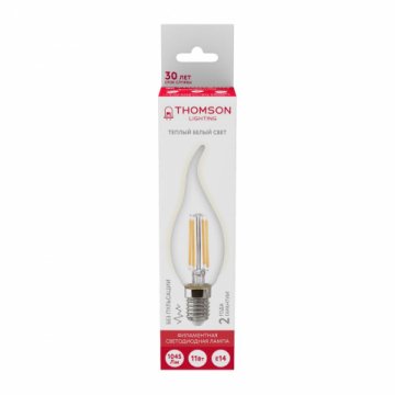 Лампа светодиодная филаментная Thomson E14 11W 2700K свеча на ветру прозрачная TH-B2079
