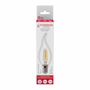 Лампа светодиодная филаментная Thomson E14 11W 4500K свеча на ветру прозрачная TH-B2080