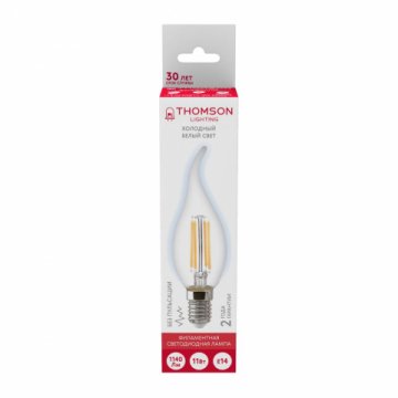 Лампа светодиодная филаментная Thomson E14 11W 6500K свеча на ветру прозрачная TH-B2388
