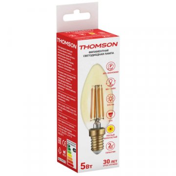 Лампа светодиодная филаментная Thomson E14 5W 2700K свеча прозрачная TH-B2065