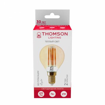 Лампа светодиодная филаментная Thomson E14 7W 2400K шар прозрачная TH-B2122