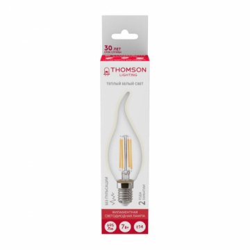 Лампа светодиодная филаментная Thomson E14 7W 2700K свеча на ветру прозрачная TH-B2075