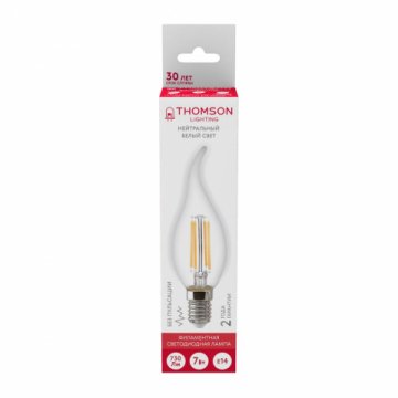 Лампа светодиодная филаментная Thomson E14 7W 4500K свеча на ветру прозрачная TH-B2076