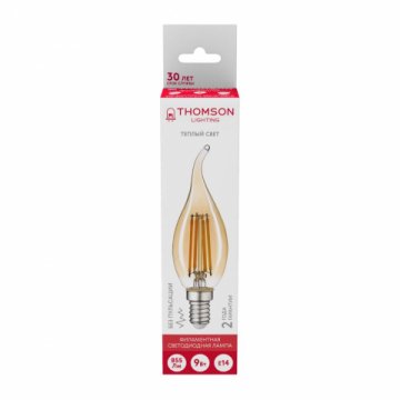Лампа светодиодная филаментная Thomson E14 9W 2400K свеча на ветру прозрачная TH-B2119