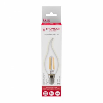 Лампа светодиодная филаментная Thomson E14 9W 2700K свеча на ветру прозрачная TH-B2077