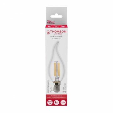 Лампа светодиодная филаментная Thomson E14 9W 4500K свеча на ветру прозрачная TH-B2078