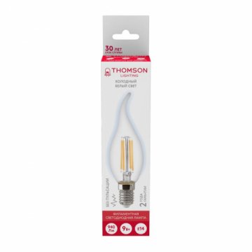 Лампа светодиодная филаментная Thomson E14 9W 6500K свеча на ветру прозрачная TH-B2387
