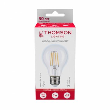 Лампа светодиодная филаментная Thomson E27 7W 6500K груша прозрачная TH-B2330