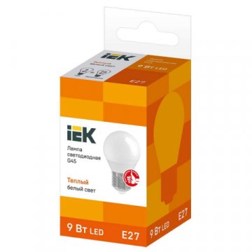Лампа светодиодная IEK E27 9W 3000K матовая LLE-G45-9-230-30-E27