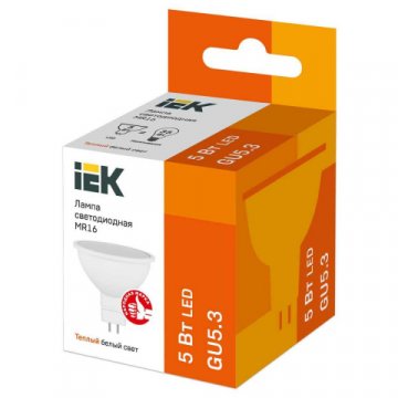 Лампа светодиодная IEK GU5.3 5W 3000K матовая LLE-MR16-5-230-30-GU5