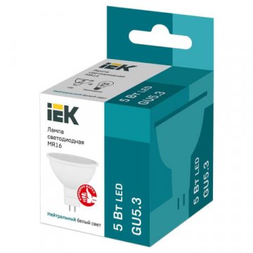 Лампа светодиодная IEK GU5.3 5W 4000K матовая LLE-MR16-5-230-40-GU5