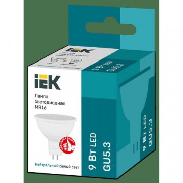 Лампа светодиодная IEK GU5.3 9W 4000K матовая LLE-MR16-9-230-40-GU5