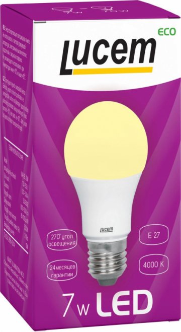 Лампа светодиодная Lucem E27 7W 4000K матовая FLLBL072740L