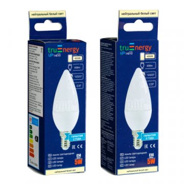 Лампа светодиодная True Energy 5W, C37, E14, 4000K 14010