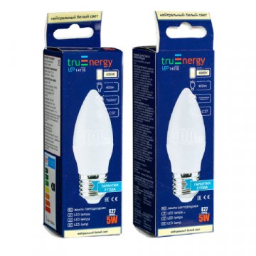 Лампа светодиодная True Energy 5W, C37, E27, 4000K 14110