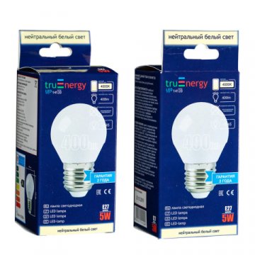 Лампа светодиодная True Energy 5W, G45, E27, 4000K 14120