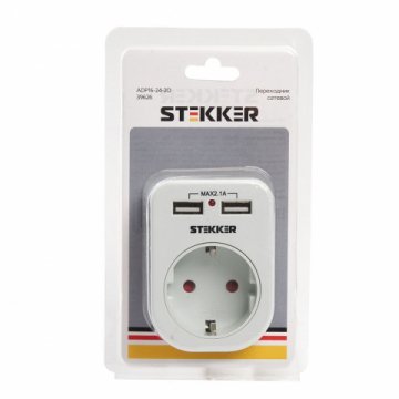 Переходник сетевой с 2хUSB Stekker 1гн с/з ADP16-24-20 39626
