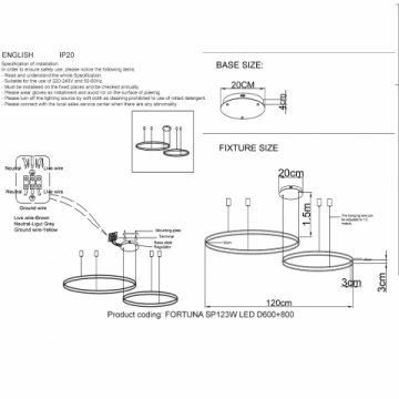 Подвесная люстра Crystal Lux FORTUNA SP123W LED D600+800 GOLD