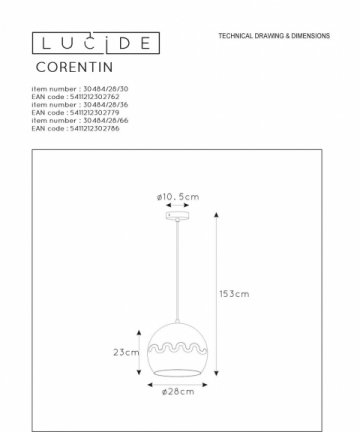 Подвесной светильник Lucide Corentin 30484/28/30