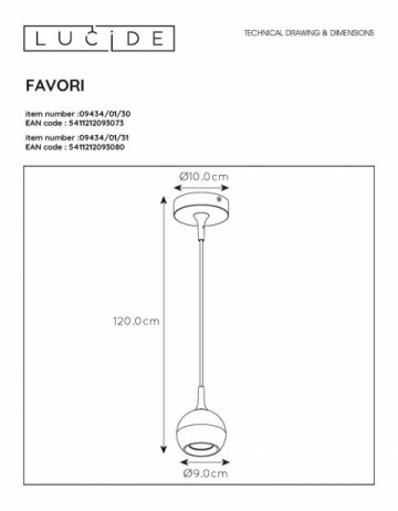 Подвесной светильник Lucide Favori 09434/01/31