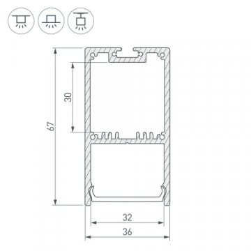 Профиль с рассеивателем Arlight SL-Line-3667-2500 Anod+Opal 036303