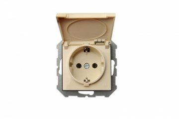Розетка 2P+E Liregus Epsilon с крышкой бежевый 28-069