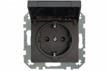 Розетка 2P Liregus Retro с крышкой шторками черный матовый 29-223