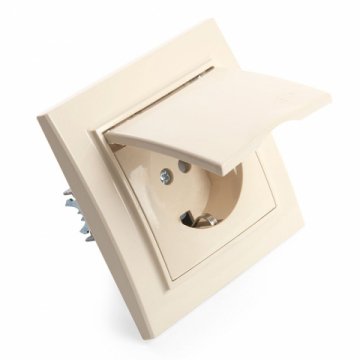 Розетка 2P+PE Stekker Эрна со шторками крышкой слоновая кость PST16-9012-02 39238