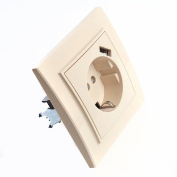 Розетка 2P+PE/USB Stekker Эрна со шторками слоновая кость PST16-9011-02 39237