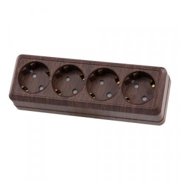 Розетка четырехместная 2P+PE TDM Electric Ладога со шторками бук SQ1801-0331