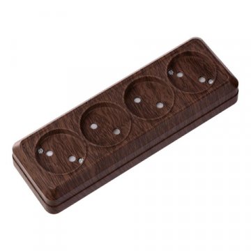 Розетка четырехместная 2P TDM Electric Ладога со шторками бук SQ1801-0329