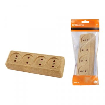 Розетка четырехместная 2P TDM Electric Ладога со шторками сосна SQ1801-0429