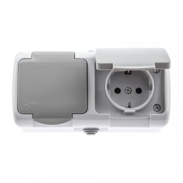 Розетка двойная ЭРА Intro Atlantic Schuko 2x2P+E 16A 250V с крышкой 5-204-03 Б0051061