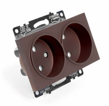 Розетка двухместная с защитной шторкой Stekker Катрин шоколад GLS10-7113-04 49026