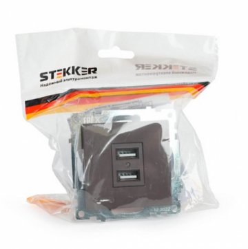 Розетка двухместная USB Stekker Катрин шоколад GLS10-7115-04 49027