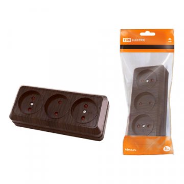 Розетка тройная 2P TDM Electric Ладога со шторками бук SQ1801-0325