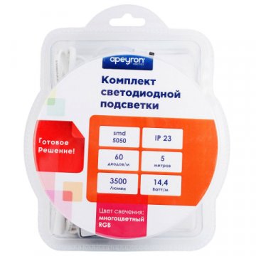 Светодиодная лента Apeyron 14,4W/m 60LED/m 5050SMD разноцветная 5M 10-33