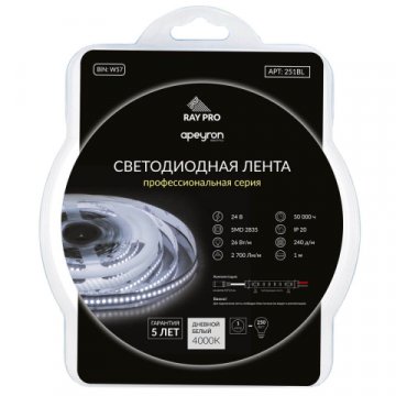 Светодиодная лента Apeyron 26W/m 240Led/m 2835SMD дневной белый 1M 251BL