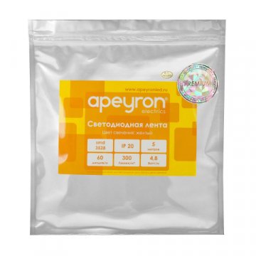 Светодиодная лента Apeyron 4,8W/m 60LED/m 2835SMD желтый 5M 00-433